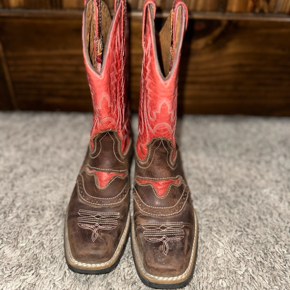 Kids Western Cowboy Boots - Red and Brown